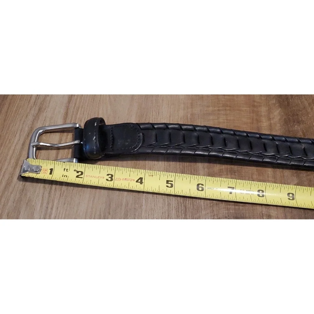 Western Woven Black Faux Leather Belt Chain Link Silver Tone Buckle Mens Size 42